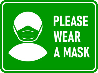 Please Wear a Face Mask Rectangular Instruction Icon with an Aspect Ratio of 4:3 and Rounded Edges. Vector Image.