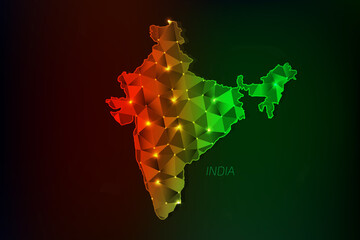 India map polygonal with glowing lights