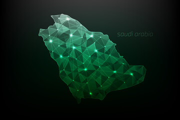 Saudi arabia map polygonal with glowing lights and lines