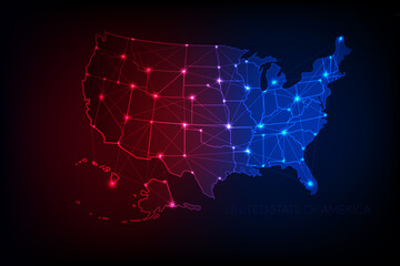 United state of america map polygonal with glowing lights and line