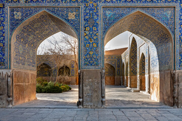 Details of the archs inside the Shah Mosque in Isfahan, Iran,