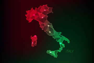Italy map polygonal with glowing lights and line