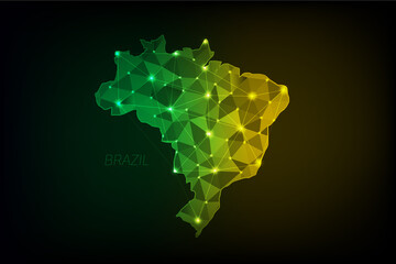 Brazil map polygonal with glowing lights and line