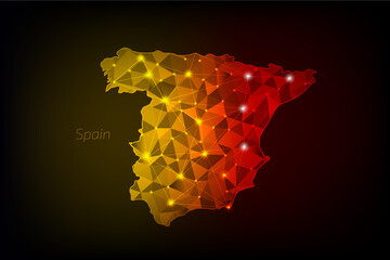 Spain map polygonal with glowing lights and line