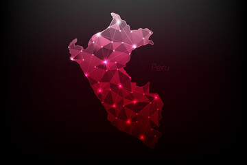 Peru map polygonal with glowing lights and line
