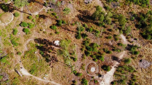 The popular stone circles of Leśno, Chojnice County in northern Poland -aerial