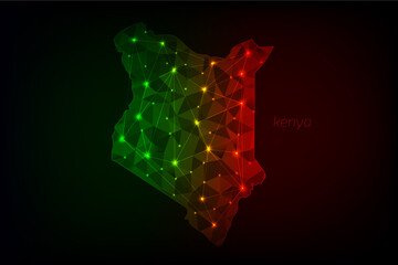 Kenya map polygonal with glowing lights and line