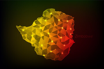 Zimbabwe map polygonal with glowing lights and line