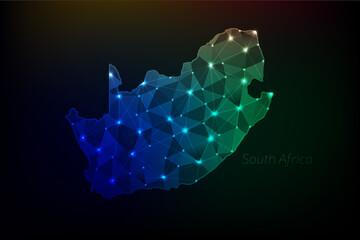 South Africa map polygonal with glowing lights and line