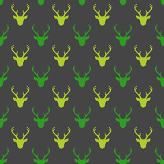 Seamless pattern with deer heads silhouettes