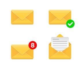 Mail icon. Envelope sign. Email icon. Open mail. Document. Paper. Letter icon. Mailbox. Contact form. Email notification. Open letter. Incoming message. Verified mail. Check mark symbol. Sent letter.