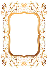 Golden shiny glowing ornate frame isolated over white