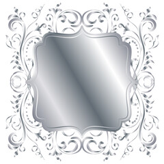 Silver shiny glowing ornate frame isolated over white