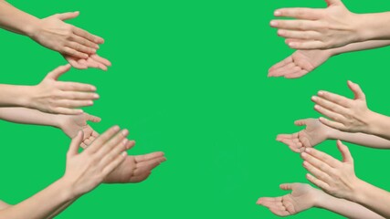 Hands are clapping on green screen background. Female hands silhouette clapping on a chroma key background - Powered by Adobe