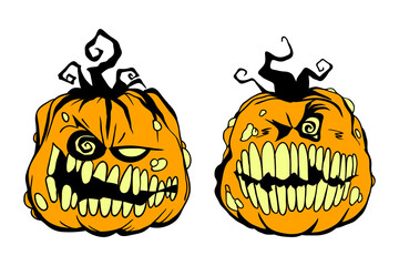 Hand drawn Halloween pumpkins design elements set