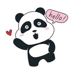cute panda saying hello cartoon illustration
