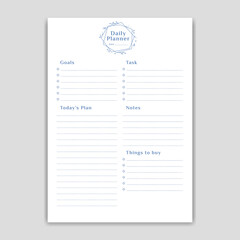 Daily schedule planner A3 Size with goals, task, today plan, notes and buy shopping list in simple clean style with wreath plant decoration