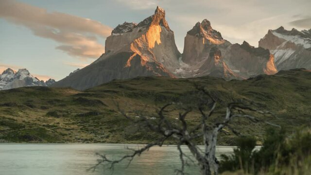 MOVING Sunrise at torres del paine national park in Southamerica, Patagonia