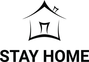 Stay home, vector black illustration on white isolated background
