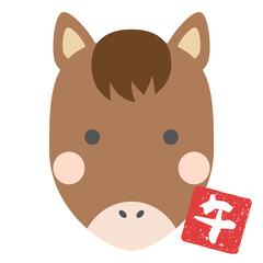 干支のイラスト　うま　ウマ　馬　午　顔　アイコン
Illustration of the zodiac. Illustration of a Horse. Face icon.