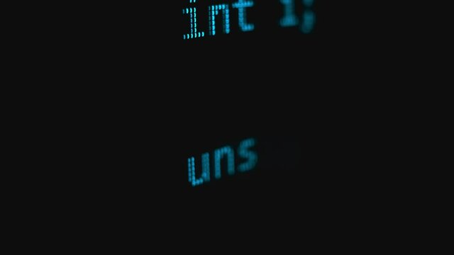 Writing programming code on laptop. Web site codes on computer monitor. Technology background. Software background. Programmer workplace. Abstract screen of software. Blockchain concept. Closeup