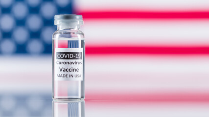 COVID-19 Coronavirus Vaccine made in USA. Corona virus infection novel coronavirus disease 2019, COVID-19, nCoV 2019 Medicine concept.

