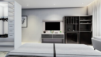 modern TV bedroom