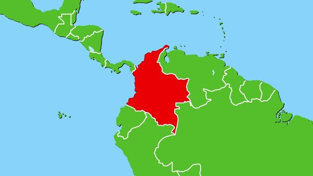 コロンビアの位置がアップになって赤く表示されます　コロンビアの地図