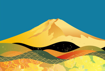 美しい富士山の年賀状イラスト（正月・新年）