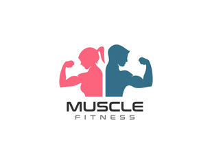 women and men fitness muscle building logo