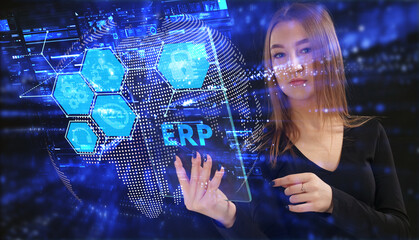 Business, Technology, Internet and network concept. Young businessman working on a virtual screen...