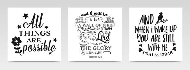 Christian quotes letter typography set illustration.