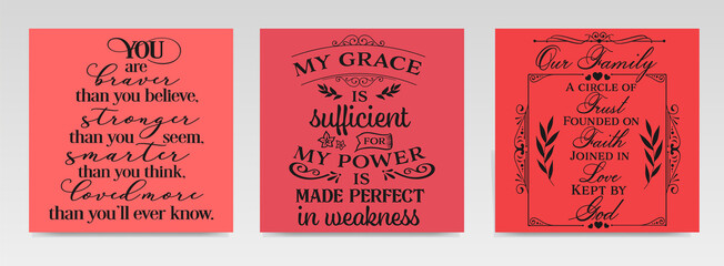 Christian quotes letter typography set illustration.