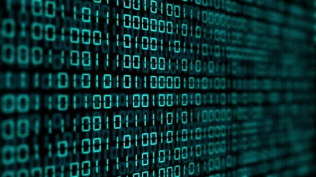 Technical environment programming, binary code in the future. Modern technology hex code concept. 3D render of a digital abstract background. Cryptocurrency and bitcoin concept