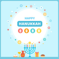 Hanukkah banner with menorah and symbol 