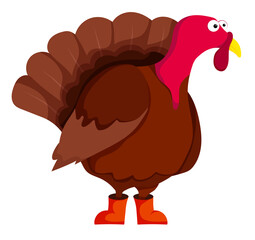 Funny turkey in cartoon style. Farm animals. Main course for thanksgiving. Vector
