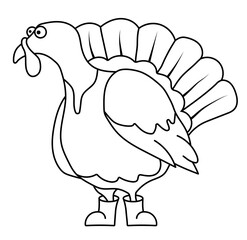 Funny turkey in a linear style for coloring. Children games. Children drawing for coloring. Vector