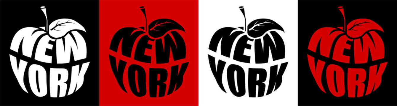 New York is big apple, metropolis of America. Name NY in shape of apple. Sticker for web design. Vector