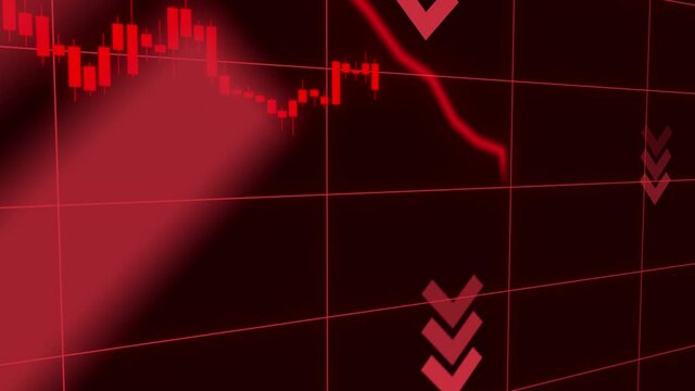 Candles of the stock market, price falls. Falling prices of securities. Loss of assets in equities stock. Decreasing trend showing unsuccessful performance and losses failure due to economic crisis