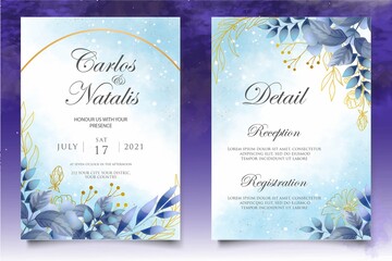Hand drawn watercolor floral wedding invitation card template