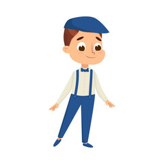 Little Boy in Elegant Clothes and Cap, Cute Boy Wearing Dress up Clothes Cartoon Style Vector Illustration