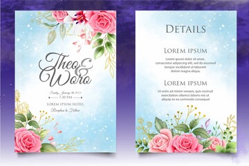 Hand drawn watercolor floral wedding invitation card template