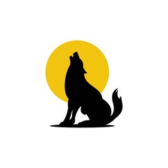 Wolf Silhouette Vector Design. Wolf and Mountain