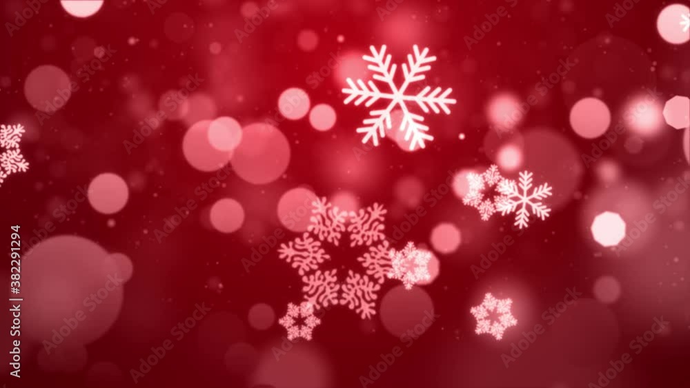 Poster beautiful abstract light red loopable winter falling snowflakes snow loop background. floating blurr