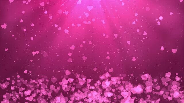 Abstract Beautiful Flying bright circle bokeh and light ray over pink loop Background Animation. Valentine's Day, Mother's Day, Wedding Anniversary Greeting Cards, Wedding Invitation or Birthday.