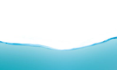 Water waves and light blue water droplets crystal clear on white background