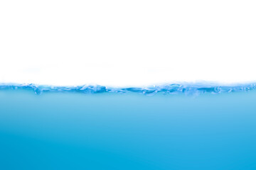 Water waves and light blue water droplets crystal clear on white background