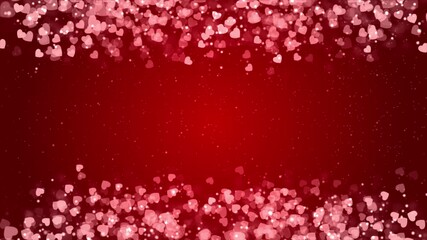 Abstract Bright red background with sparkling heart shapes on the screen borders Looped Animation. For photos, logos, text Graphic elements. Anniversary, event, Christmas, Festival, Diwali Love.