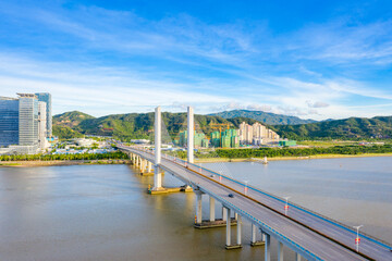 Fototapeta na wymiar Aerial scenery of Hengqin bridge in Zhuhai City, Guangdong Province, China