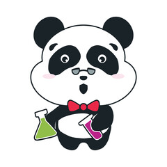 cute panda scientist cartoon illustration